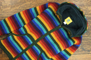 Hand Knitted Wool Hooded Jacket Cardigan - Stripe Dark Rainbow