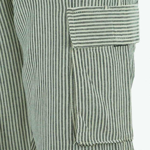 Cotton Combat Trousers Pant - Cream Black Stripe