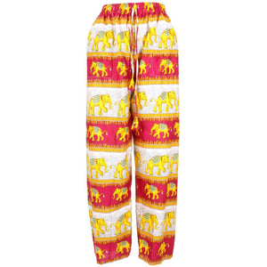 Elephant Print Ali Baba Trousers - Contrast Stripes (Yellow & Red)