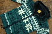 Hand Knitted Wool Hooded Jacket Cardigan - Fairisle Teal