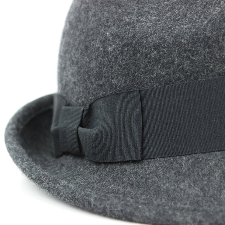 Wool felt trilby hat with wide band and side bow - Dark grey