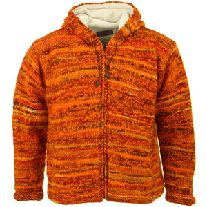 Space Dye Chunky Wool Knit Hooded Cardigan Jacket - Orange