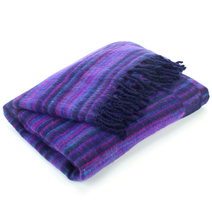 Vegan Wool Shawl Blanket - Stripe - Navy Purple