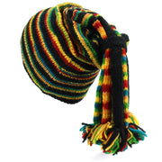 Wool Knit 'Fountain' Tassels Beanie Hat - Black & Rainbow