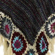 Granny Squares Crochet Poncho Short - Black Multi/Cream