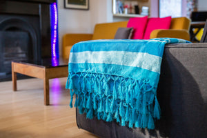 Striped Cotton Blanket With Tassel Edging - Arctic