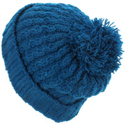 Cable Knit Bobble Beanie Hat - Blue