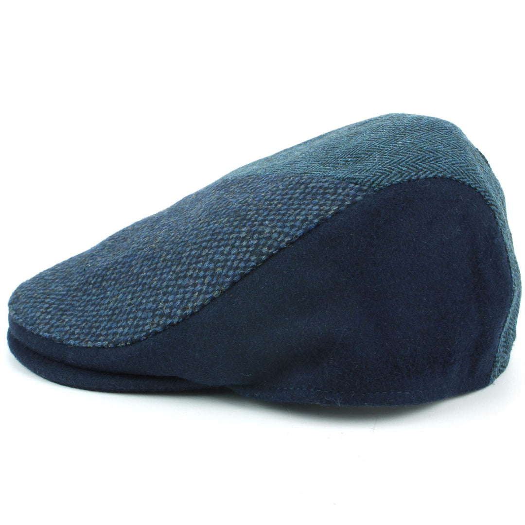 Wool Herringbone Mixed Fabric Flat Cap - Blue