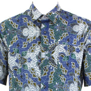 Regular Fit Short Sleeve Shirt - Green & Blue Abstract