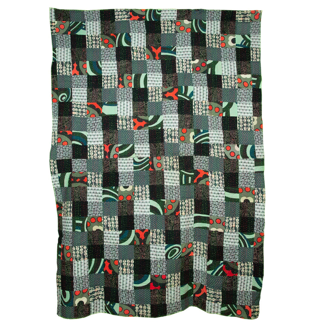 Handmade Patchwork Batik Printed Throw - Black Mix