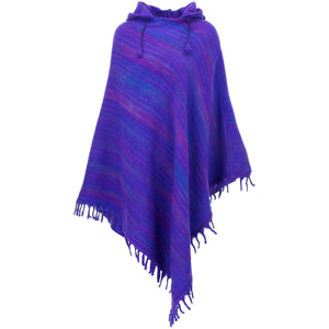 Vegan Wool Hooded Poncho - Purple & Blue