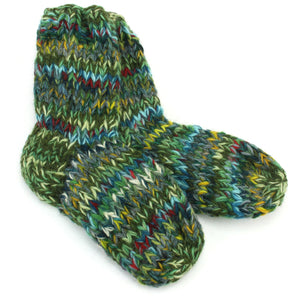 Chaussettes en laine tricotées à la main - mélange vert sd