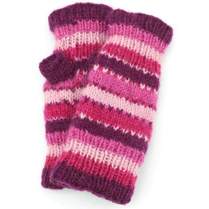 Manchettes en tricot de laine - rayures - rose