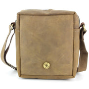 Real Leather Shoulder Bag with Front Zip - Brown