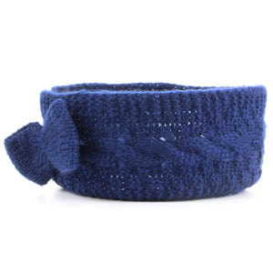 Zopfstrick-Stirnband aus Acrylmischung mit Schleife – Marineblau