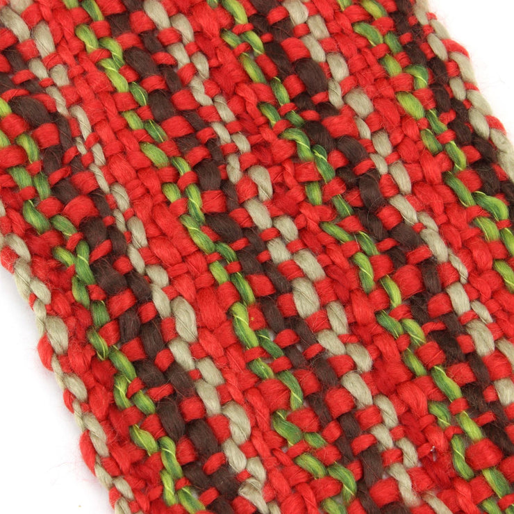 Long Chunky Knit Acrylic Scarf - Red, Brown & Beige