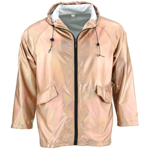 Vandtæt skinnende jakke med hætte - rosa guld