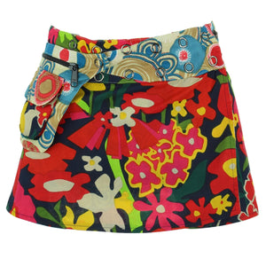 Mini jupe réversible Popper Wrap taille enfant - Floral abstrait / Tourbillons et sphères