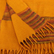 Tibetan Wool Blend Shawl Blanket - Mustard with Sunset Reverse