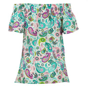 Shirred Super Top - Turquoise Paisley