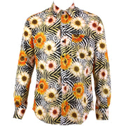 Regular Fit Long Sleeve Shirt - Orange Floral on Geometric Black & White