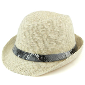 Leichter Trilby-Hut mit Schlangenlederband aus Kunstleder – gebrochenes Weiß (57 cm)