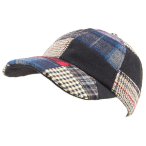 Patchwork-Tweed-Baseballkappe mit verstellbarem Riemen – Blau