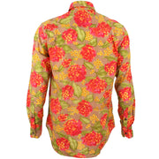 Regular Fit Long Sleeve Shirt - Red & Yellow Floral on Brown