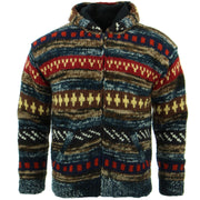 Chunky Wool Knit Abstract Pattern Hooded Cardigan Jacket - 17 Blue Brown