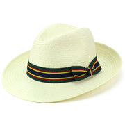 Wide Brim Straw Panama Fedora Hat - Green & Navy