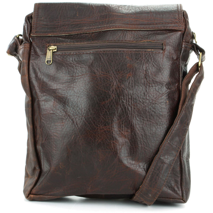 Real Leather Cross Body Messenger Shoulder Bag - Brown