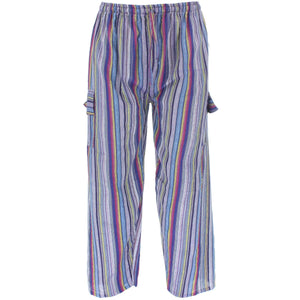 Striped Cotton Cargo Trousers Pants - Purple & Blue