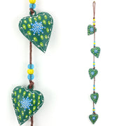 Hanging Mobile Decoration String of Hearts - Green - Brown String