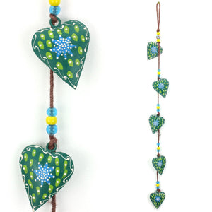 Hængende mobil dekorationsstreng af hjerter - Grøn - Brun snor