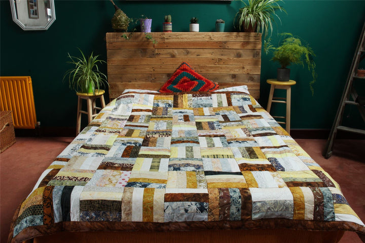 Handmade Quilted Patchwork Batik Printed Bedspread