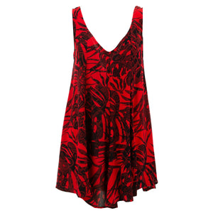 Robe Dolly flottante - rouge palmier tropical
