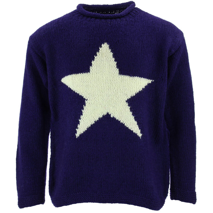 Chunky Wool Knit Star Jumper - Purple & Cream