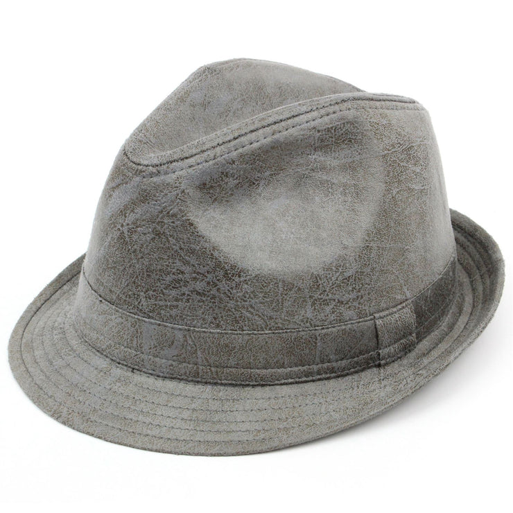 Vintage effect cracked leather trilby hat - Grey