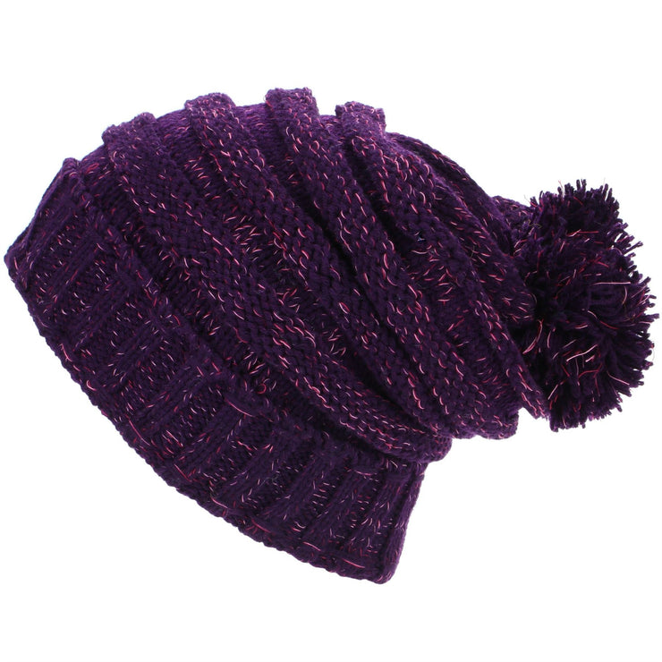 Acrylic Knit Baggy Beanie Bobble Hat