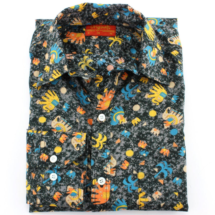 Tailored Fit Long Sleeve Shirt - Colourful elephants