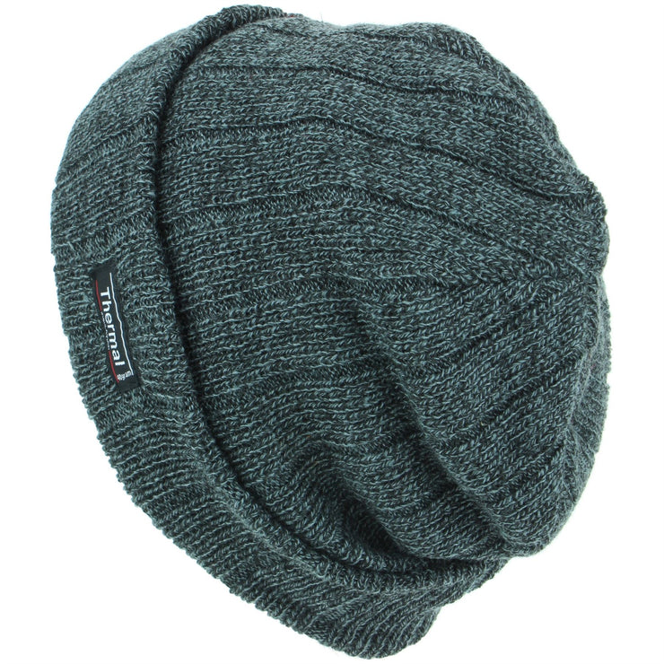 Fine Knit Marl Beanie Hat with Thermal Lining - Grey