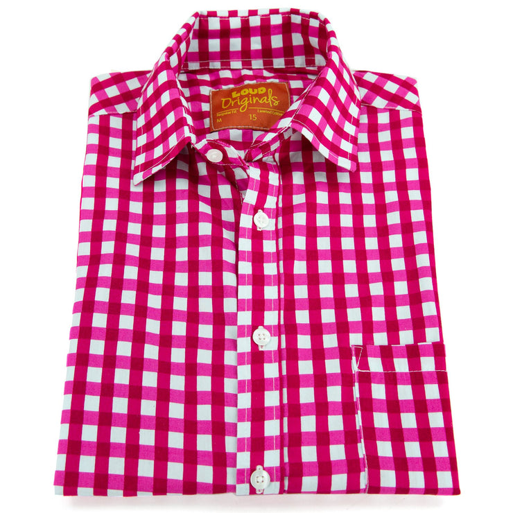 Regular Fit Short Sleeve Shirt - Gingham Check - Pink