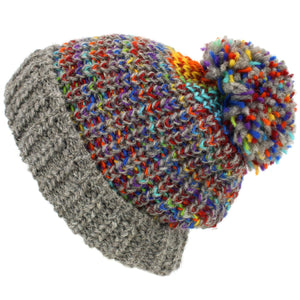 Bonnet à pompon en tricot de laine - arc-en-ciel gris