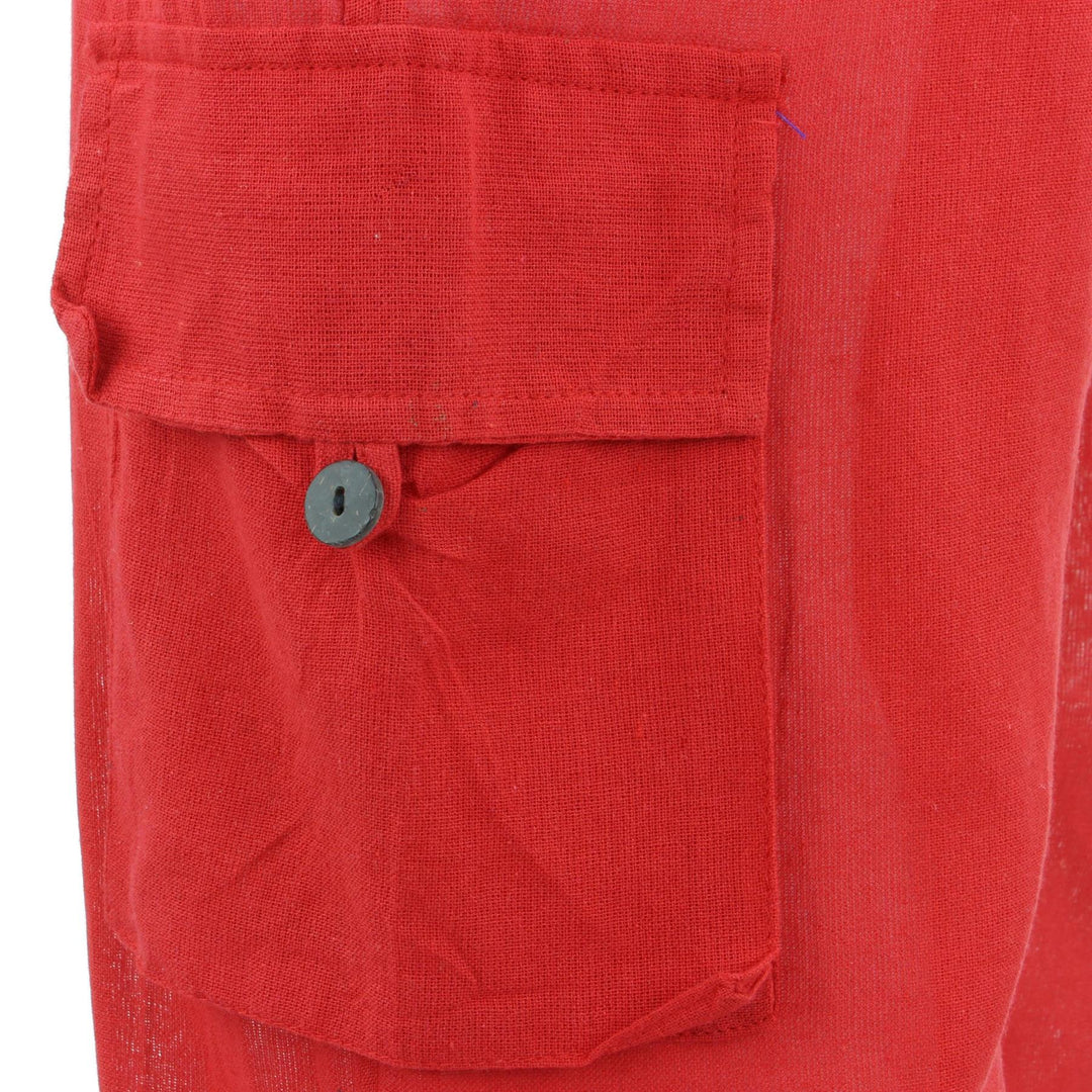 Classic Nepalese Lightweight Cotton Plain Cargo Trousers Pants - Red