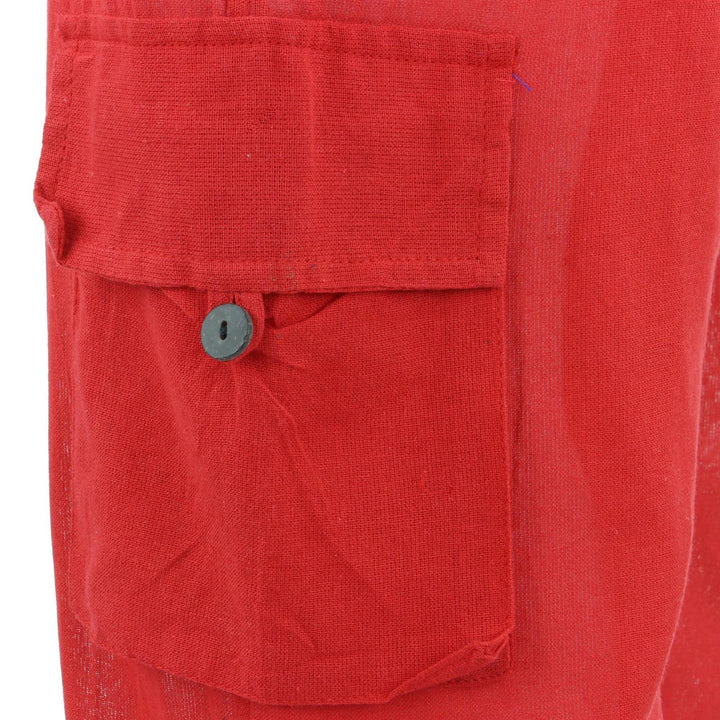 Classic Nepalese Lightweight Cotton Plain Cargo Trousers Pants - Red