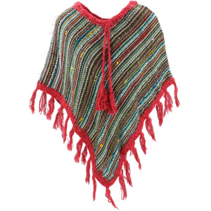 Short poncho au crochet à rayures - multi/rouge