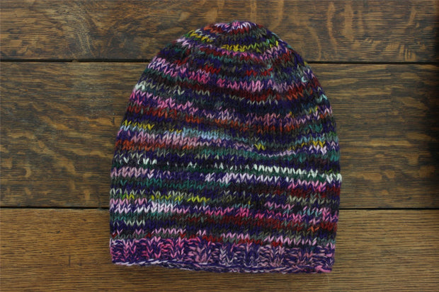 Hand Knitted Baggy Slouch Beanie Hat - SD Purple Mix