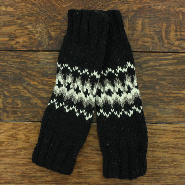 Hand Knitted Wool Leg Warmers - Fairisle Black