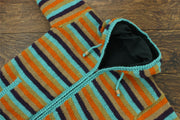 Hand Knitted Wool Hooded Jacket Cardigan - Stripe Retro A