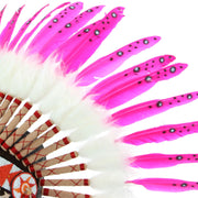 Native Amercian Chief Headdress - Pink Feathers (White Fur)